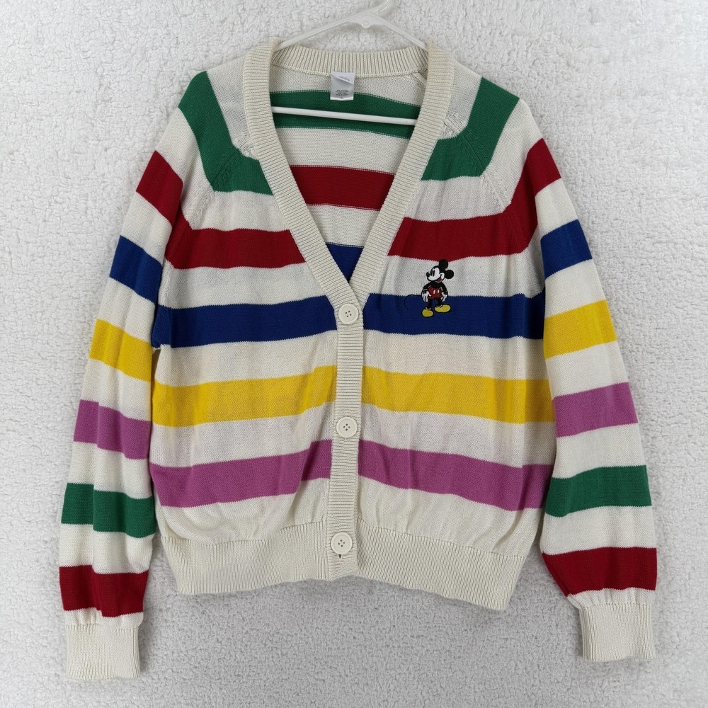 Disney 100 Cardigan Sweater Womens XL Multicolor Striped Mickey Mouse Button